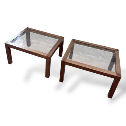 Mid-Century Italian Walnut & Smoked Glass Coffee Tables Pair
