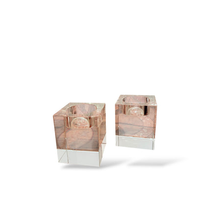 Vintage Lucite Tealight Candle Holders – Clear Acrylic Block Design (Pair) — view 8