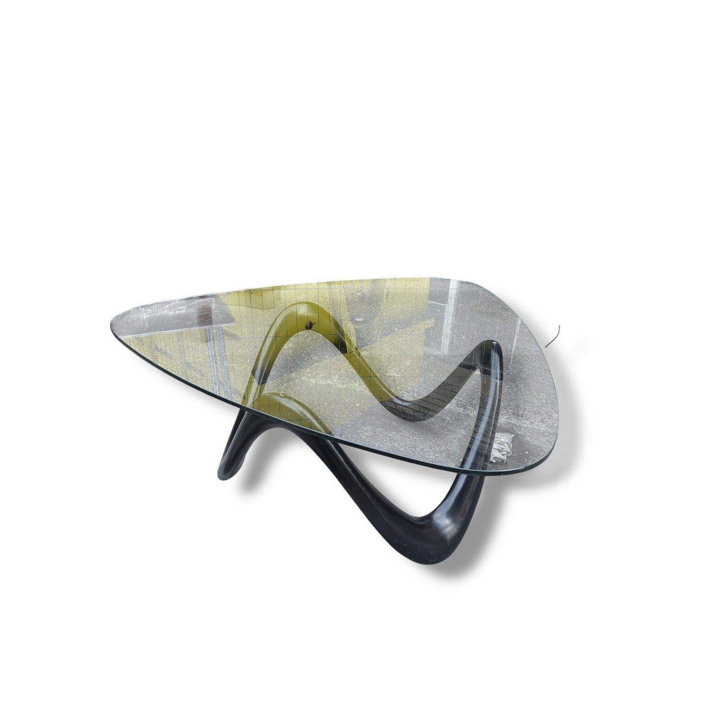 Rounded Triangular Glass Coffee Table with Pop Art Base