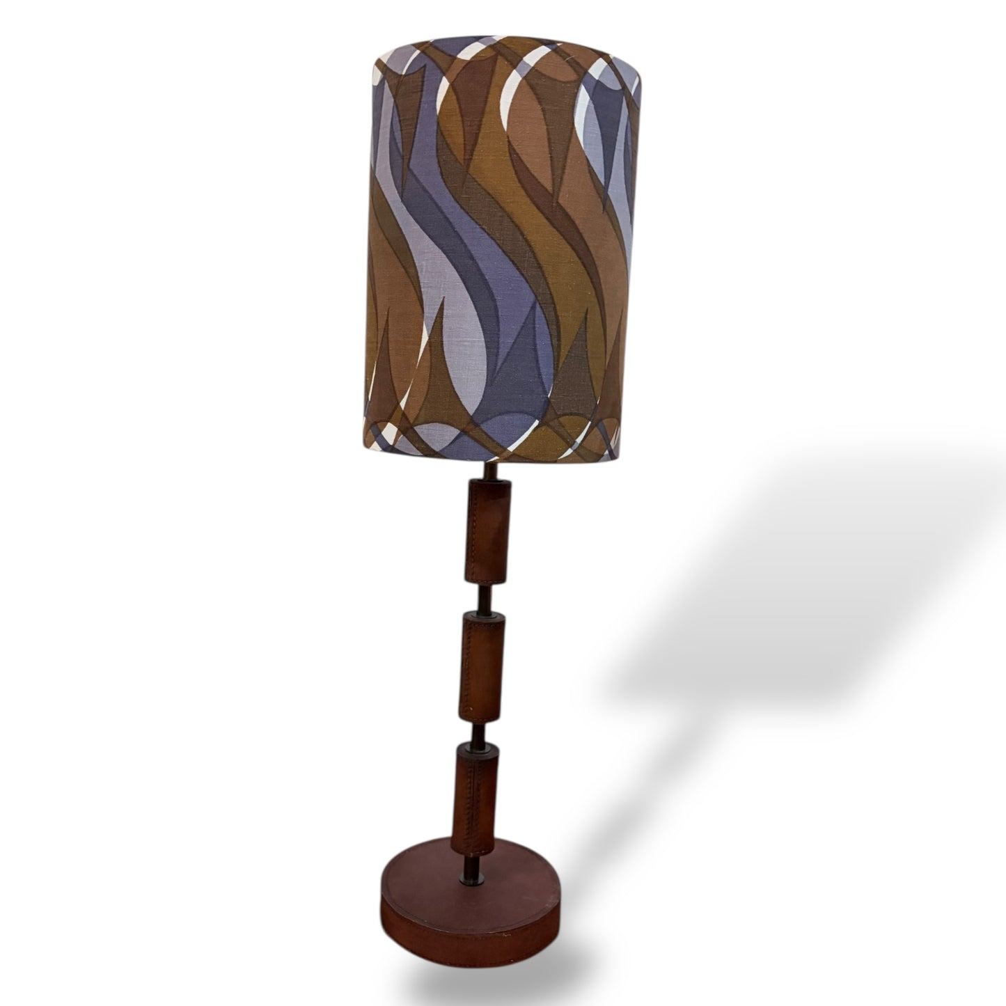 Vintage Leather & Teak-Style Table Lamp with Handmade Shade by Lightfandango — view 5