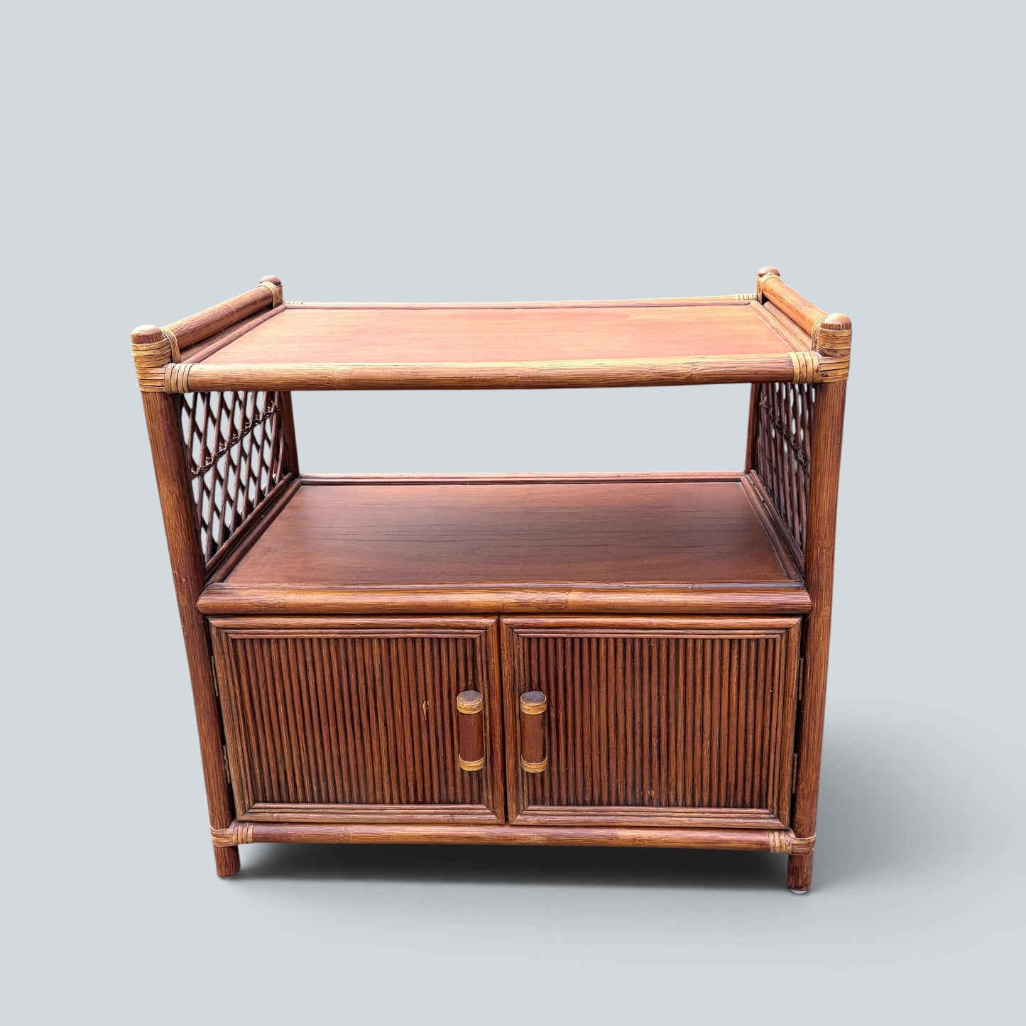 Vintage Bamboo & Rattan Media Cabinet | Hollywood Regency TV Stand | Boho Storage Unit
