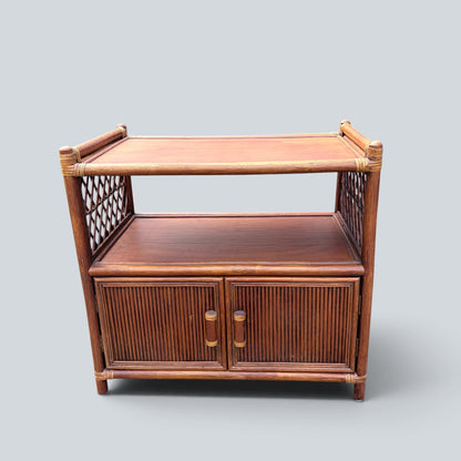 Vintage Bamboo & Rattan Media Cabinet | Hollywood Regency TV Stand | Boho Storage Unit
