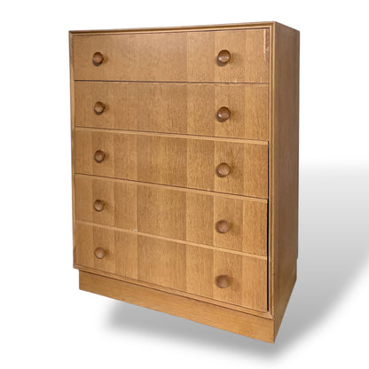 Mid-Century Meredew Oak Tallboy Chest of Drawers — view 5