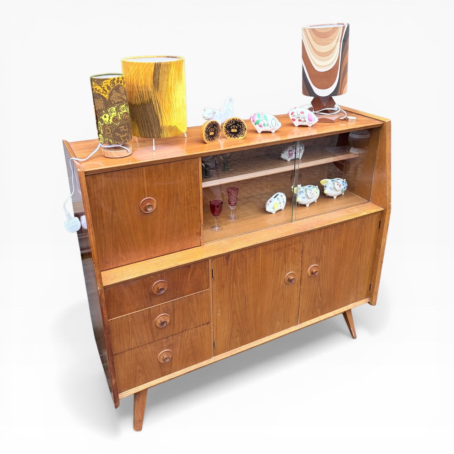 Mid Century Priory Oak & Walnut Drinks Cabinet