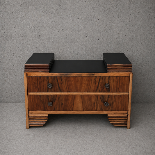 Compact Art Deco Walnut and Oak Chest of Drawers