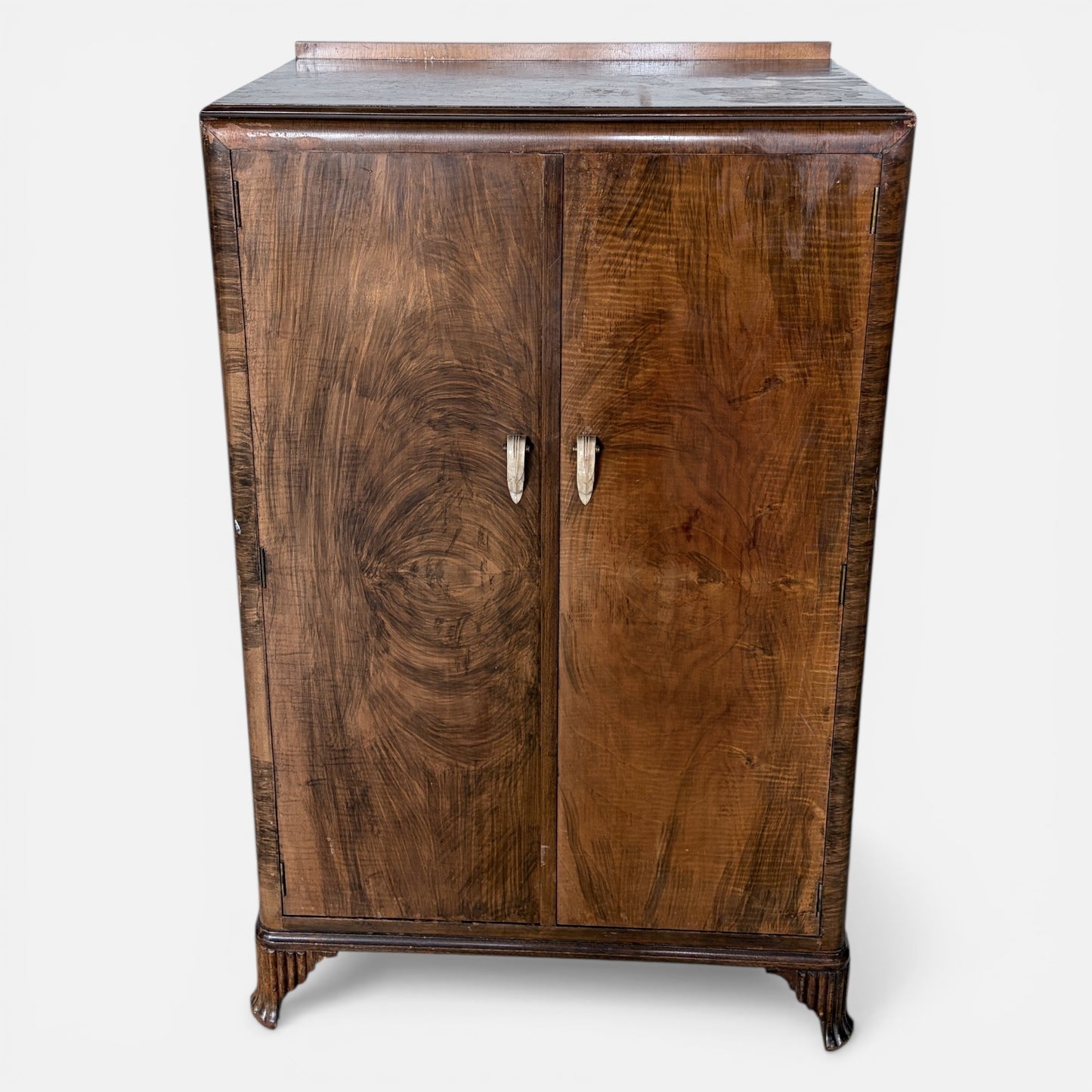 Art Deco Walnut Compact Wardrobe with Interior Shelving