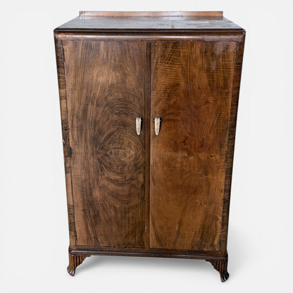 Art Deco Walnut Compact Wardrobe with Interior Shelving
