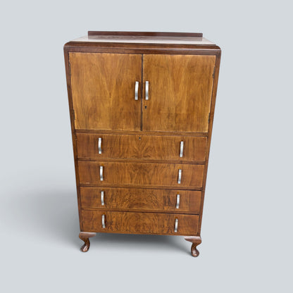 Art Deco Walnut Pantry Cabinet | Vintage Walnut Kitchen Larder Cupboard with Drawers