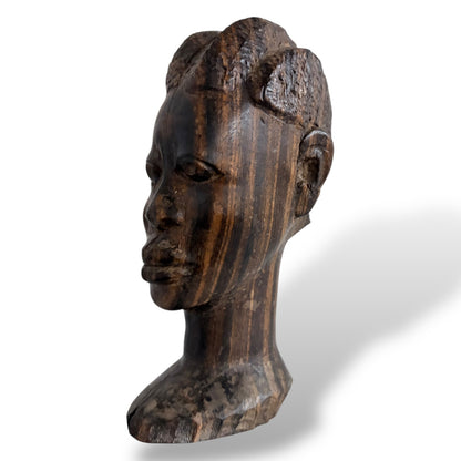 Hand-Carved Wooden Head Sculpture – Mid Century / Tribal Style Decorative Bust — view 5
