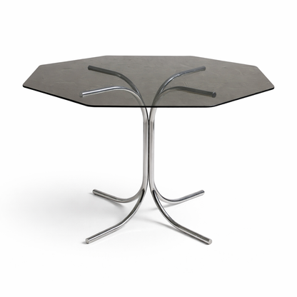 Mid Century Italian Chrome & Smoked Glass Dining Table with Cantilever Chairs