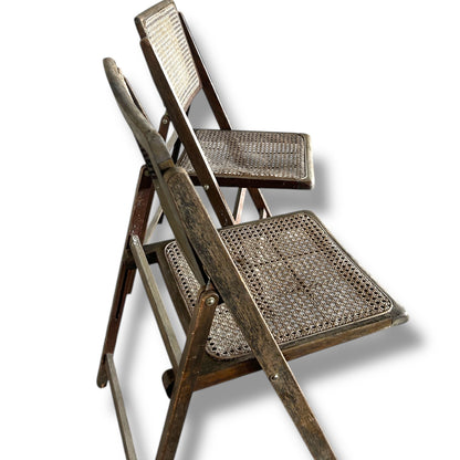 Mid Century Rattan and Wood folding chairs