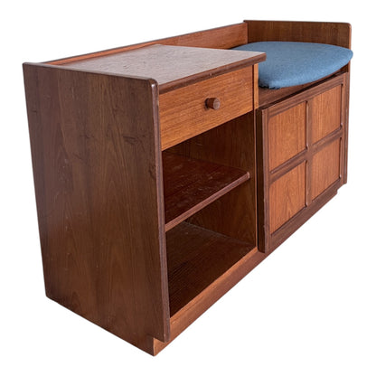 Mid Century Nathan Teak Telephone Bench / Hall Seat – Storage Cabinet with Drawer