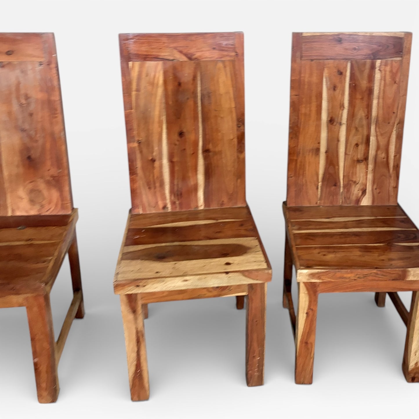 Wood Dining Chairs – Set of Four Solid Acacia & Mango Wood Seats with Tall Backrest