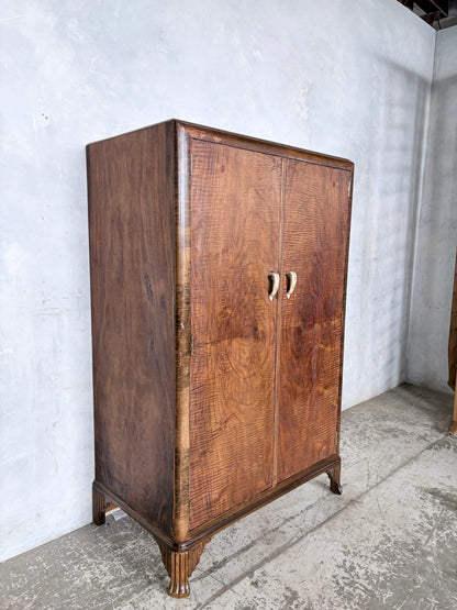 Art Deco Burr Walnut Compact Antique Wardrobe