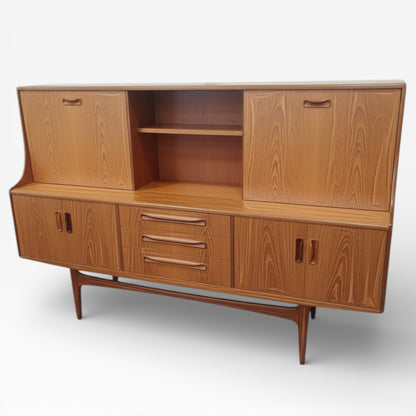 Mid Century Sideboard | Vintage Teak Cabinet With Sliding Doors & Tapered Legs
