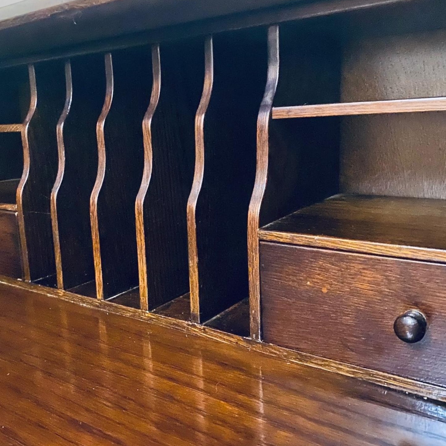 Vintage Oak Writing Bureau – Classic Secretary Desk with Fall-Front Storage Cabinet