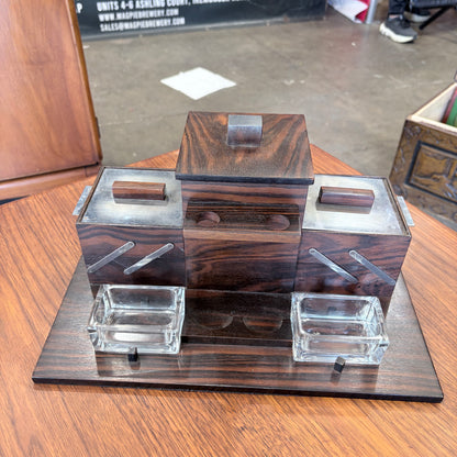 Art Deco Rosewood and Chrome Compact Desk Set