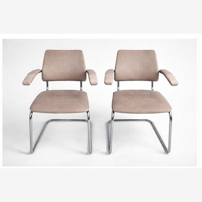 Pair of Mid Century Chrome Cantilever Dining Chairs / Bauhaus Style Stacking Chairs