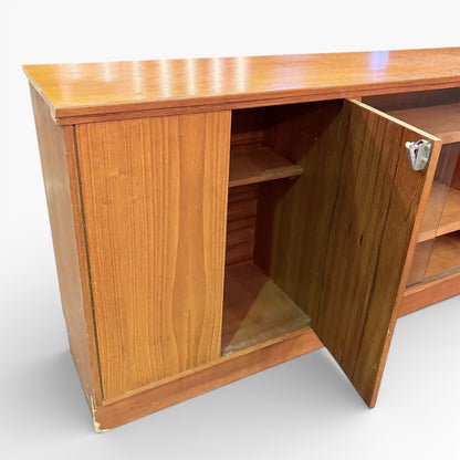 Mid Century Teak Sideboard – Vintage Storage Cabinet with Glazed Display
