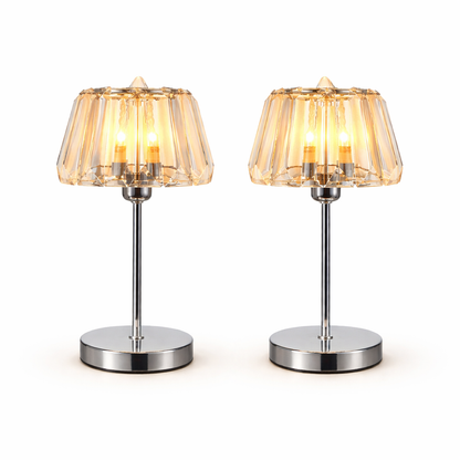 Vintage Chrome Table Lamps with Faceted Acrylic Shades Pair
