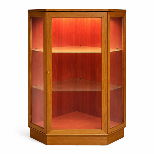 Vintage Nathan Teak Illuminated Corner Display Cabinet