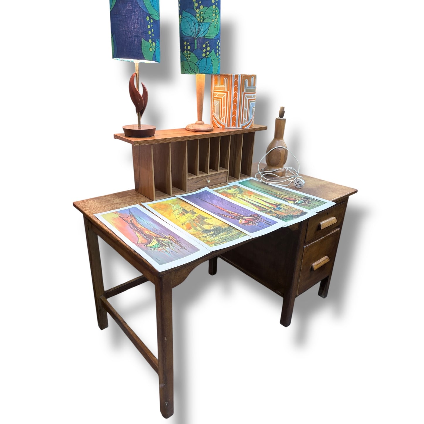 Vintage Oak School Desk – Solid Wood Writing Desk with Drawers