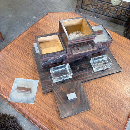 Art Deco Rosewood and Chrome Compact Desk Set
