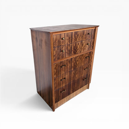 Mid Century Walnut Uniflex Tallboy Chest of Drawers