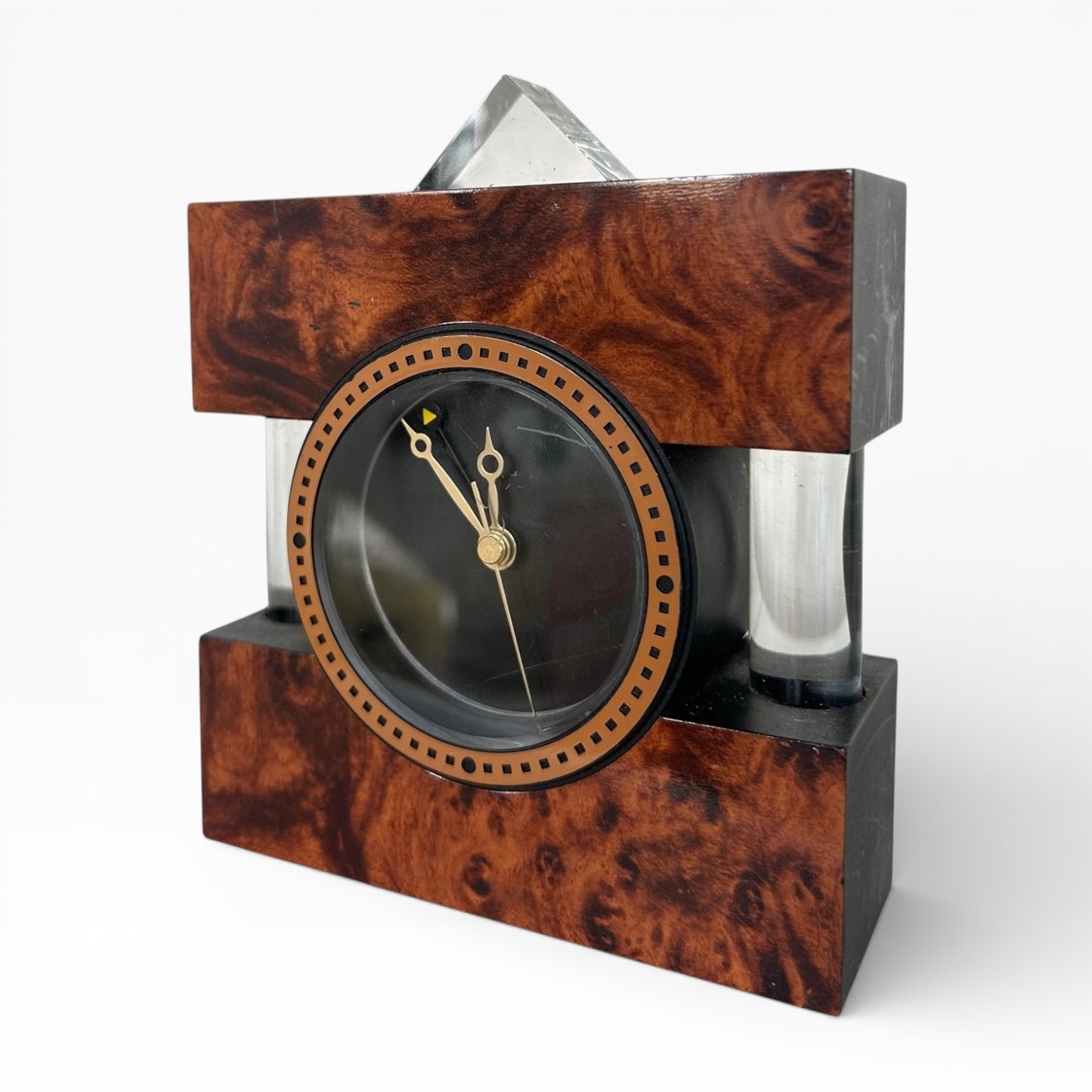 Vintage Mantel Clock – Italian Burr Walnut Veneer Art Deco Table Clock