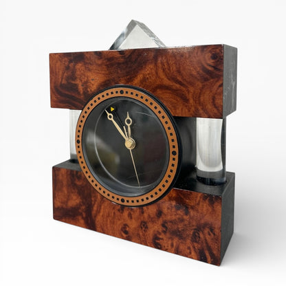 Vintage Mantel Clock – Italian Burr Walnut Veneer Art Deco Table Clock