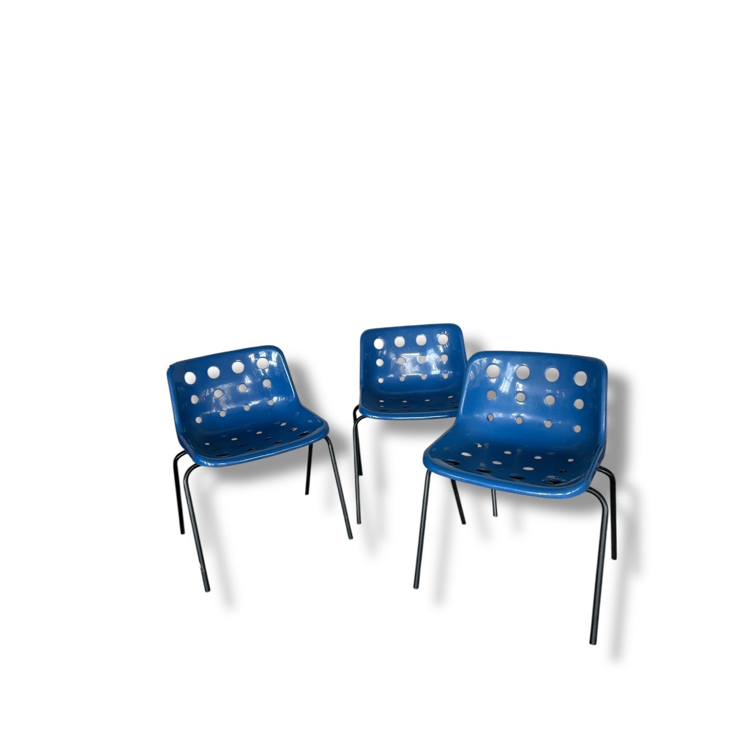 Set of 3 Robin Day Hille Polo Chairs | Mid-Century Modern British Design | Royal Blue Stacking Chairs