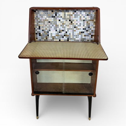 Vintage Slimline Space Age Drinks Cabinet with Mosaic & Glass Display