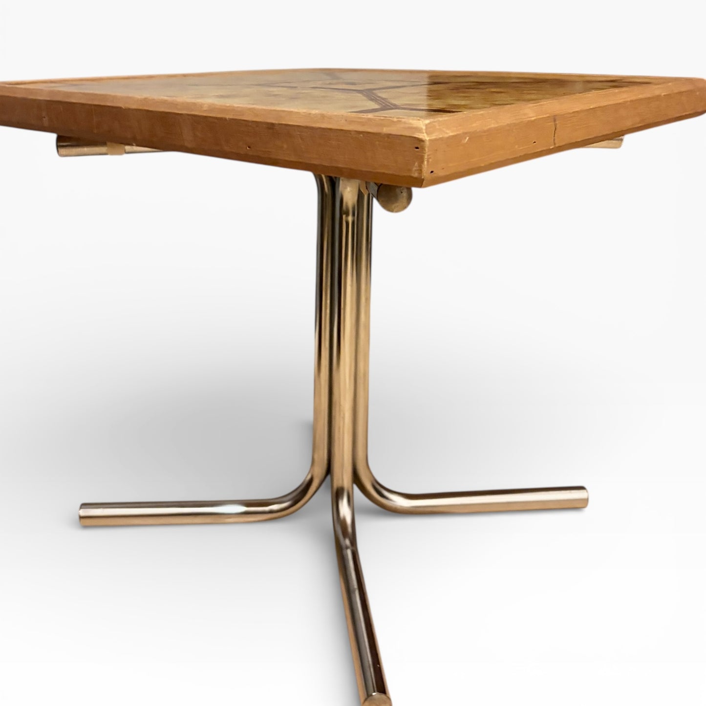 Danish Side Table – Mid Century Table with Ceramic Tile Top & Chrome Base