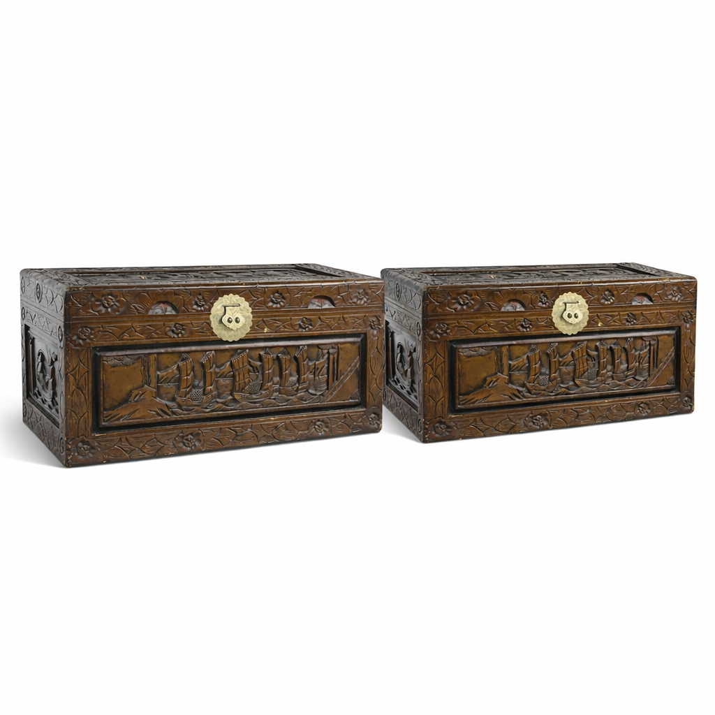 Pair of Chinese Camphor Wood Storage Chests / Trunks