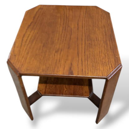 Arts & Crafts Oak Occasional Side Table with Lower Shelf – Vintage Solid Oak Side Table