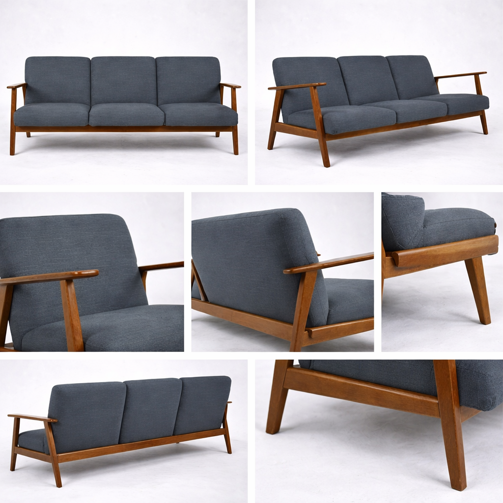 Vintage 1990s IKEA Teak Three-Seater Sofa – Scandinavian Lounge Sofa