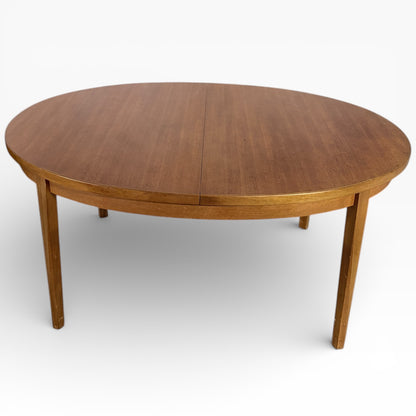 Mid Century Teak Table - Extending Oval Dining Table With Integrated Centre Leaf