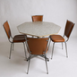 Mid Century Modern Hexagonal Formica Dining Table and French Leatherette Chairs Set