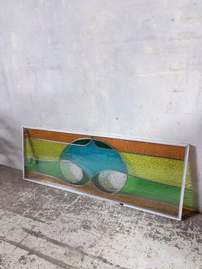 Vintage Stained Glass Window Panel – Mid Century Geometric Design