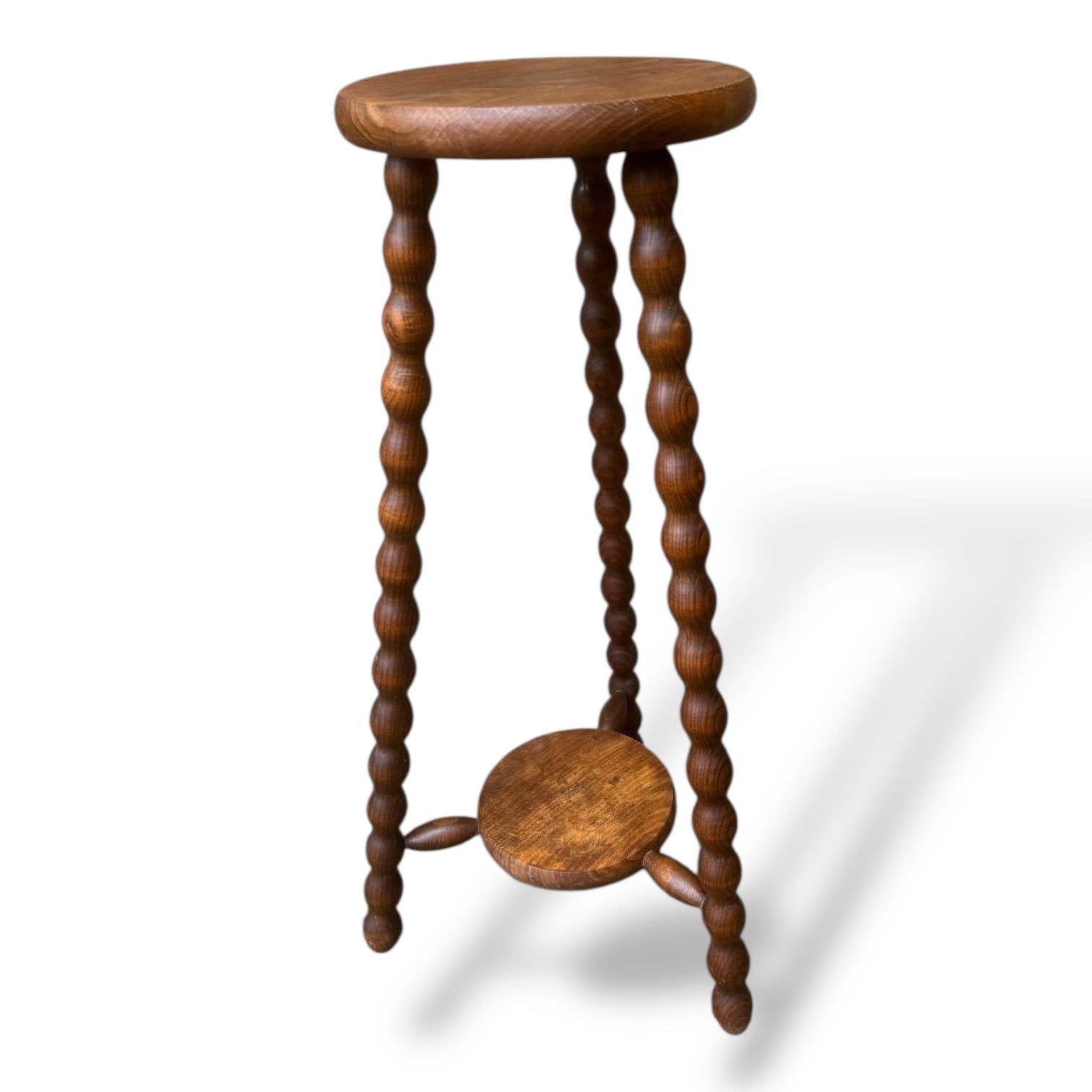 Tall French Bobbin Stool | Antique French Turned Wood Plant Stand | Rustic Country Accent — view 7