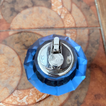 Vintage Blue Faceted Crystal Glass Table Lighter – Mid-Century