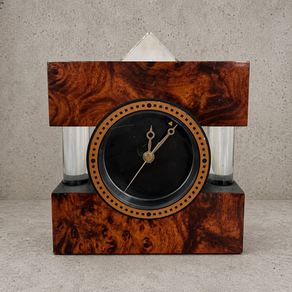 Mid Century Vintage Burr Walnut & Lucite Mantel Clock