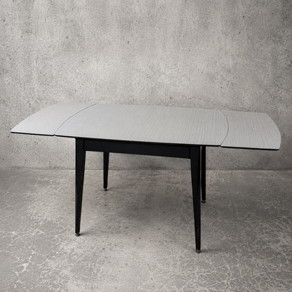 Mid Century Space Age Black & White Formica Draw Leaf Extending Dining Table