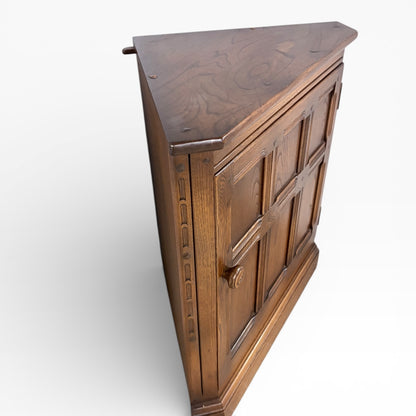 Ercol Corner Cabinet – Mid Century Solid Wood Storage Unit With Panelled Door