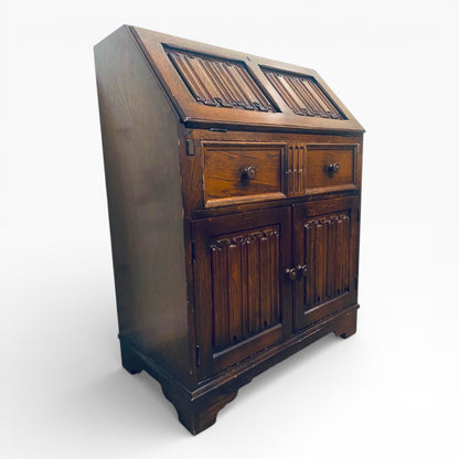 Vintage Oak Writing Bureau – Classic Secretary Desk with Fall-Front Storage Cabinet