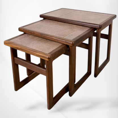 Mid Century Teak Tables – Nesting Side Tables with Ceramic Tile Tops | Scandinavian Vintage