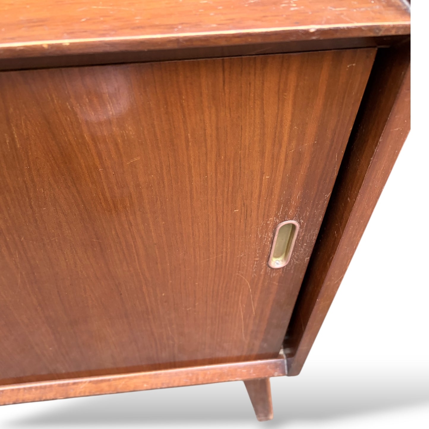 Mid Century Display Cabinet – Walnut Glazed Bookcase With Sliding Glass Doors