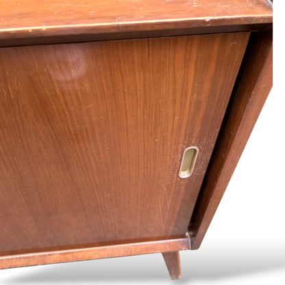 Mid Century Display Cabinet – Walnut Glazed Bookcase With Sliding Glass Doors