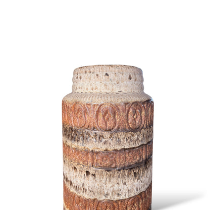 West German Pottery Vase – Large Fat Lava Vintage Floor Vase Brown Cream