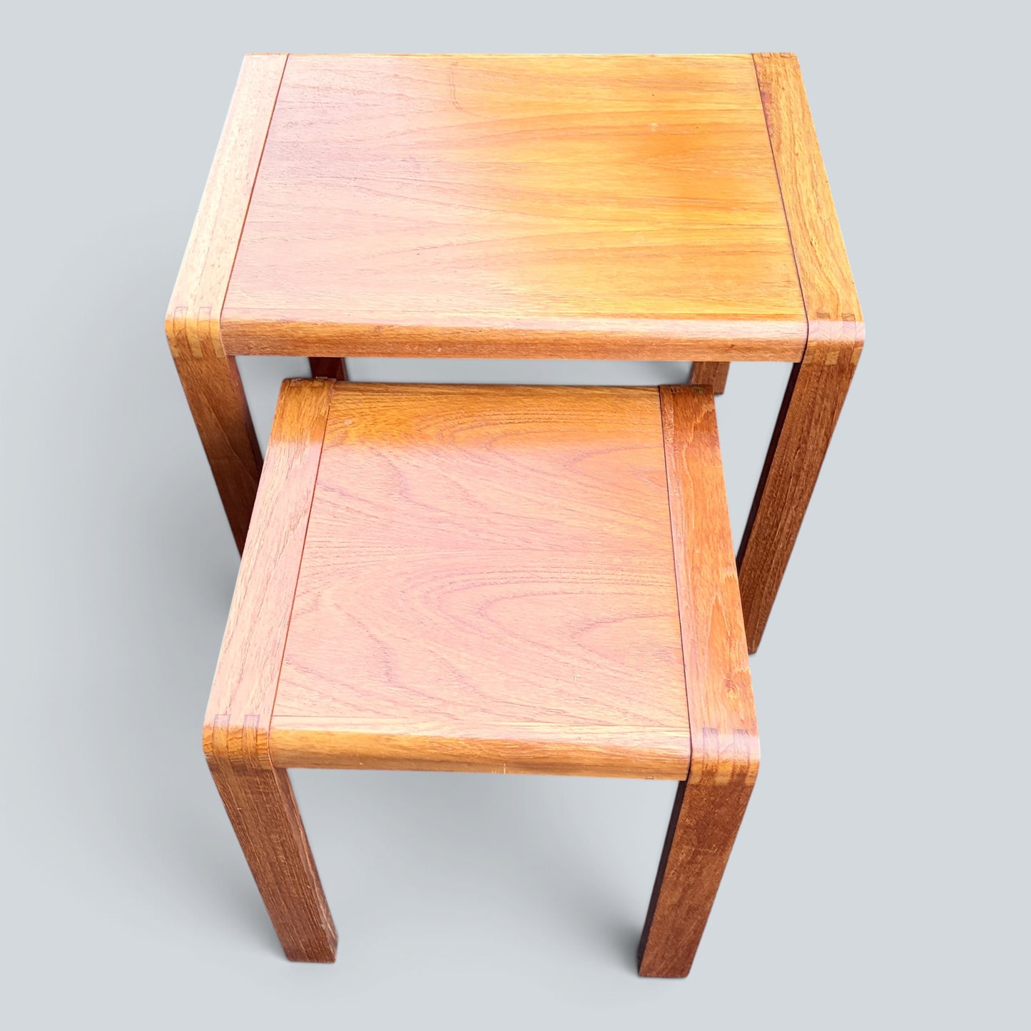 Mid-Century Teak & Beech Nesting Tables | Vintage Nest of Two Side Tables